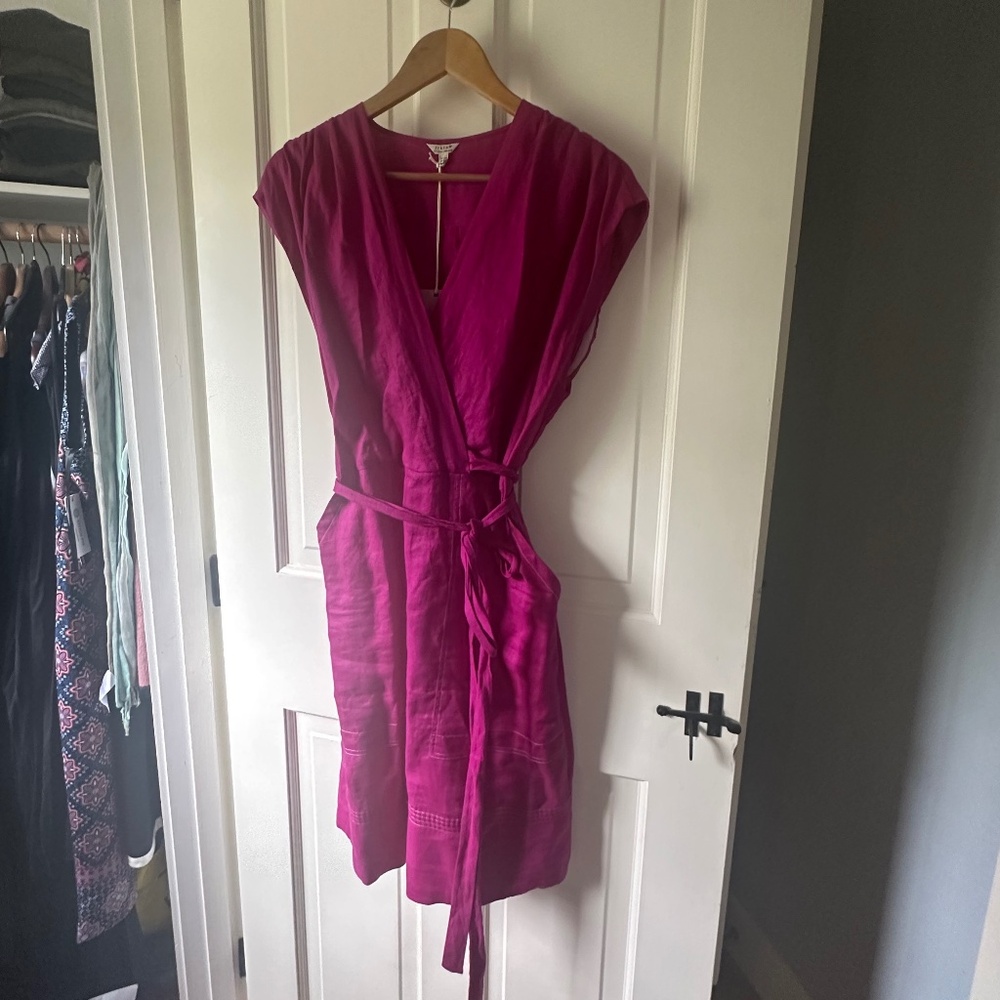 NWT Jigsaw of London Magenta Linen Wrap Mini Dress Size 8